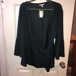 New with tags, tie over draped blouse